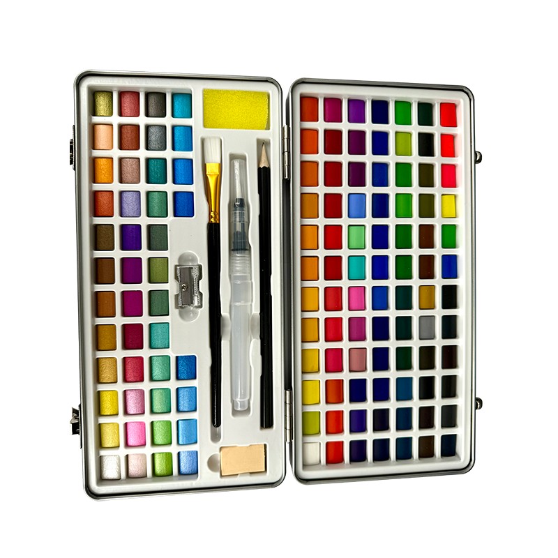 Kasama sa 128 Colors Watercolor Paint Set ang Metallic