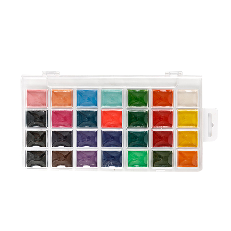 28 Colors Semi-dry Watercolor Paint Set na may Paint Brushes