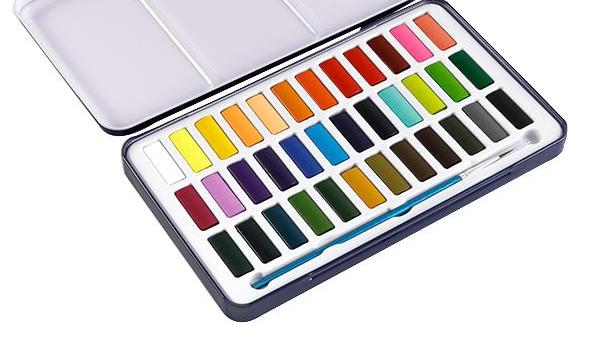 36 Colors Solid Watercolor Set na may Paint Tin